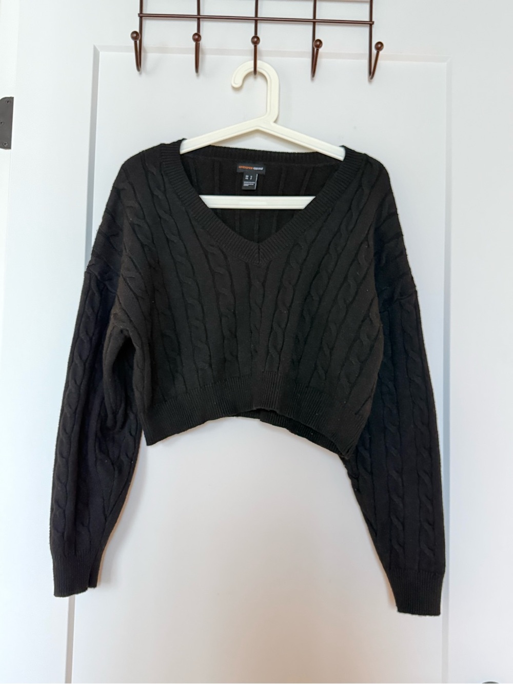Ambiance Apparel Cropped Cable Knit V-Neck Sweater